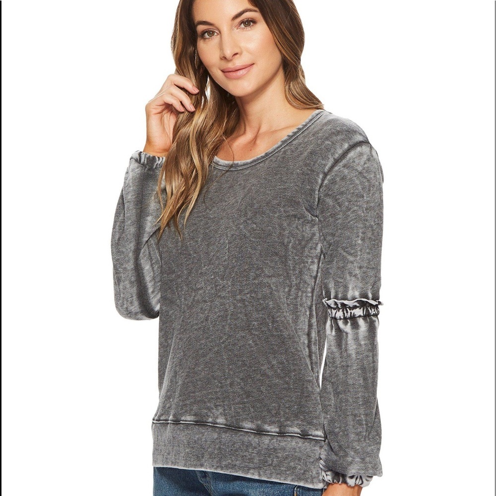 Allen Allen for Anthropologie Lantern Sleeve‎ Crew Sweatshirt🩶charcoal NWOT